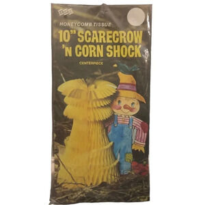 Vintage EUREKA 10" Scarecrow Corn Shock Honeycomb Centerpiece Fall Thanksgiving